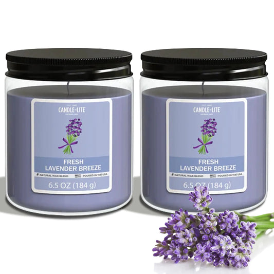 Candle-Lite Fresh Lavender Breeze Scented Candles Set Aromatherapy 2 Pack 6.5 oz Single-Wick Jar 40 Hours of Burn Time Perfect for Gifting and Celebration (Individual Box)